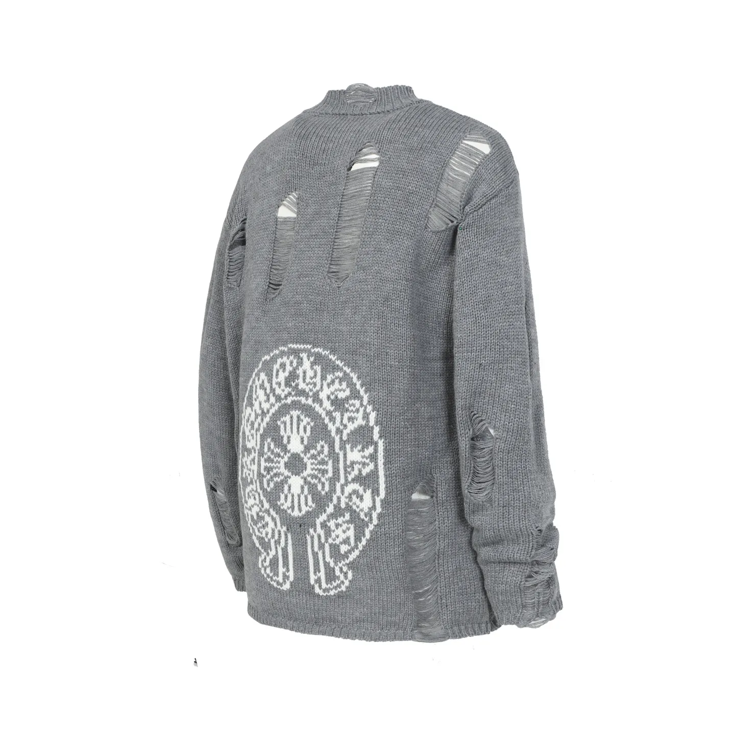 P260 #M901 Cross-border running quantity model, please do not place an order if you pursue quality - Chrome Hearts/Chrome Heart Jacquard Sanskrit Cross✝️Frayed knitted sweater - High weight, high density and high quality. The wool is soft, delicate and skin-friendly. Soft and silky to the touch. Warmth and skin-friendly are excellent. - Custom-woven and dyed with no color difference. No matter the fabric or workmanship details, it beats the ordinary version on the market. - Hardware zipper accessories are all customized and full of details - Color: gray -Size: S M L XL